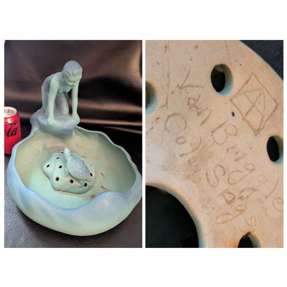 Lady At The Lake Bowl Turtle Flower Frog Van Briggle Art Nouveau Blue Green